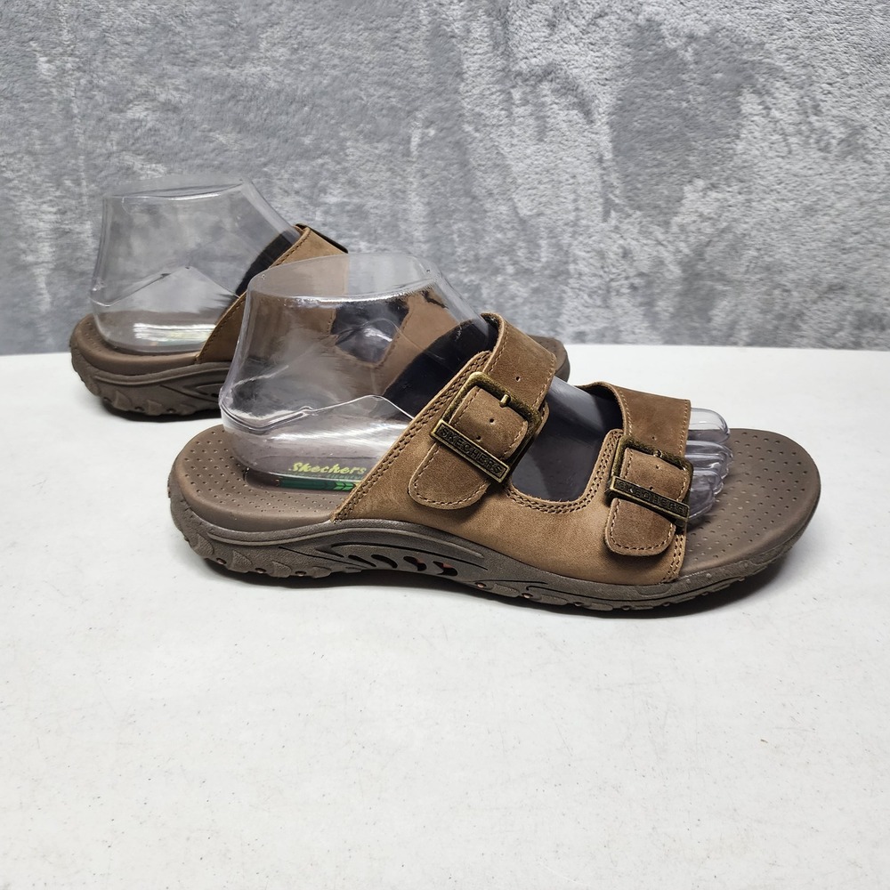 Skechers Slide Sandals Womens Size 9 Brown Leather Double Strap Reggae Jammin - Picture 10 of 13